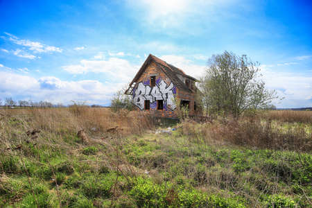 WROCLAW, POLAND - APRIL 25, 2021: Abandoned house near Wroclaw, Poland, Europe.の写真素材