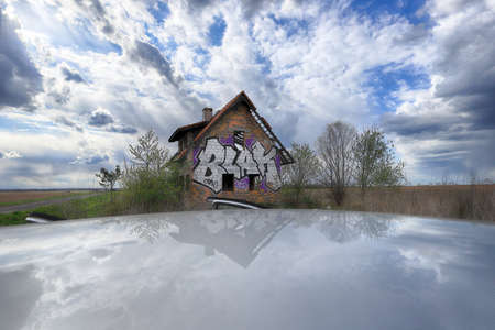 WROCLAW, POLAND - APRIL 25, 2021: Abandoned house near Wroclaw, Poland, Europe.の写真素材