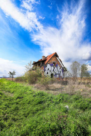 WROCLAW, POLAND - APRIL 25, 2021: Abandoned house near Wroclaw, Poland, Europe.の写真素材