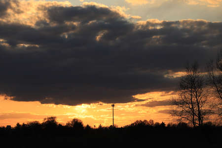 Beautiful sunset and clouds on the last day of april near Wroclaw, Poland, Europe.の写真素材