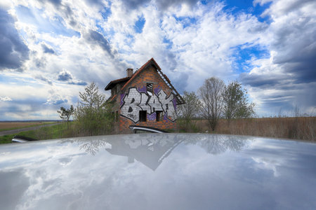 WROCLAW, POLAND - APRIL 25, 2021: Abandoned house near Wroclaw, Poland, Europe.の写真素材