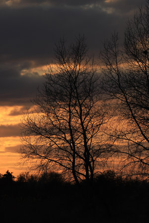 Beautiful sunset and clouds on the last day of april near Wroclaw, Poland, Europe.の写真素材