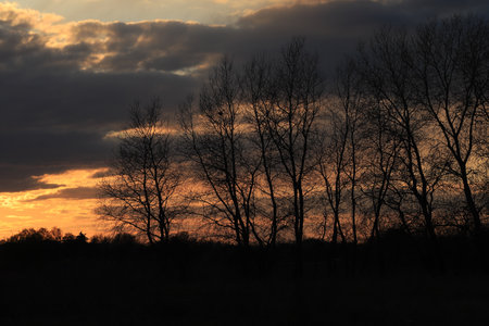 Beautiful sunset and clouds on the last day of april near Wroclaw, Poland, Europe.の写真素材