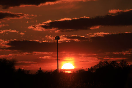 Beautiful sunset and clouds on the last day of april near Wroclaw, Poland, Europe.の写真素材