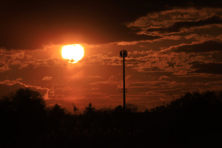 Beautiful sunset and clouds on the last day of april near Wroclaw, Poland, Europe.の写真素材