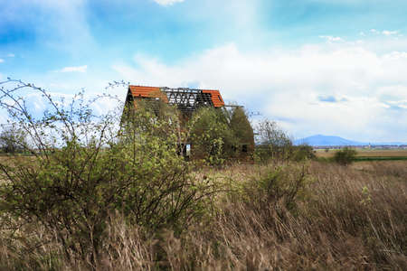 WROCLAW, POLAND - APRIL 25, 2021: Abandoned house near Wroclaw, Poland, Europe.の写真素材