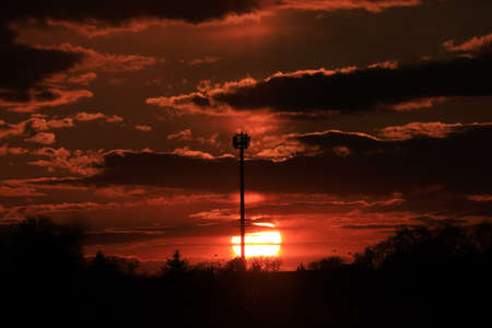 Beautiful sunset and clouds on the last day of april near Wroclaw, Poland, Europe.の写真素材