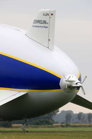 WROCLAW, POLAND - AUGUST 01, 2021: The legendary Goodyear Blimp airship waiting for passengers. Airport in Szymanow near Wroclaw, Poland, Europe.のeditorial素材
