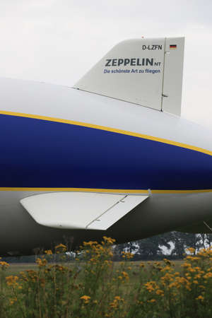 WROCLAW, POLAND - AUGUST 01, 2021: The legendary Goodyear Blimp airship waiting for passengers. Airport in Szymanow near Wroclaw, Poland, Europe.のeditorial素材