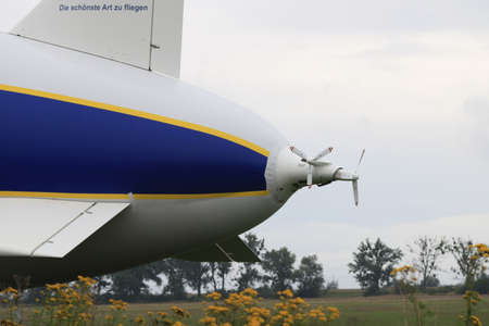 WROCLAW, POLAND - AUGUST 01, 2021: The legendary Goodyear Blimp airship waiting for passengers. Airport in Szymanow near Wroclaw, Poland, Europe.のeditorial素材