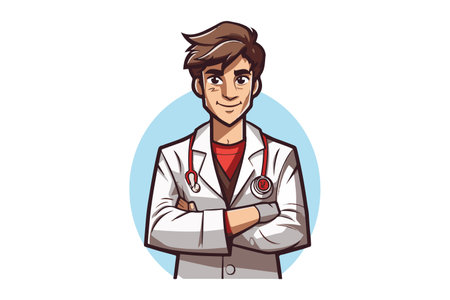 Hand painted doctor in cartoon style. Young man in medical costume. vector format.のイラスト素材