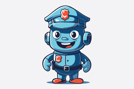 Hand painted policeman in cartoon style. Robot in police uniform. vector format.のイラスト素材