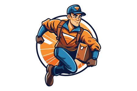 Hand painted delivery man in cartoon style. vector format.のイラスト素材