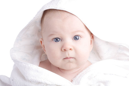 BEAUTIFUL BABY. SHOT IN STUDIO. ISOLATED ON WHITE.の写真素材