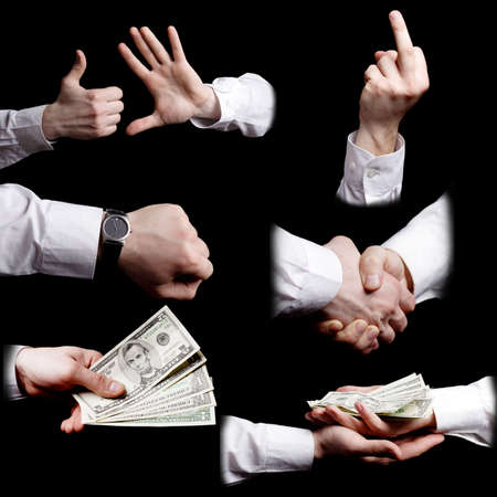 Businessman hands collection. Isolated on black. の写真素材