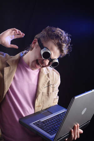 Portrait of a teens(hacker, student). Shot in studio.の写真素材