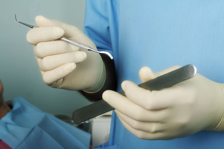Dental background: work in clinic (operation, tooth replacement)
