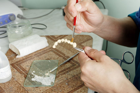 Dental background: work in clinic (operation, tooth replacement)