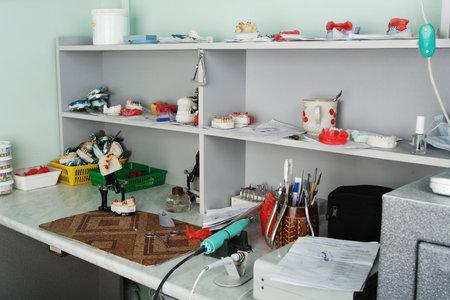 Dental background: work in clinic (operation, tooth replacement)
