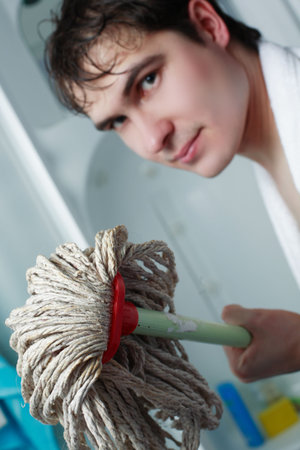 Morning background: a man in a bathroom