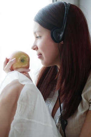 Beautiful girl in a interiorの写真素材