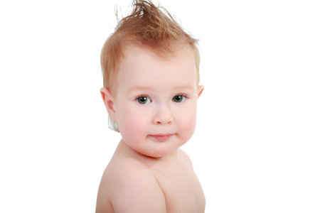 Beautiful baby. Shot in studio. Isolated on white.の写真素材