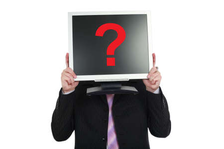 A portrait of a seeking businessman. Shot in studio.の写真素材