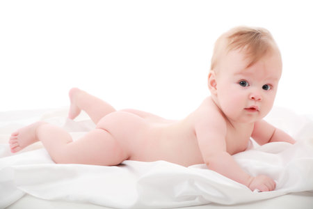 Beautiful baby. Shot in studio. Isolated on white.の写真素材
