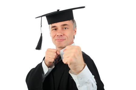 Education background: man in a academic gown.の写真素材