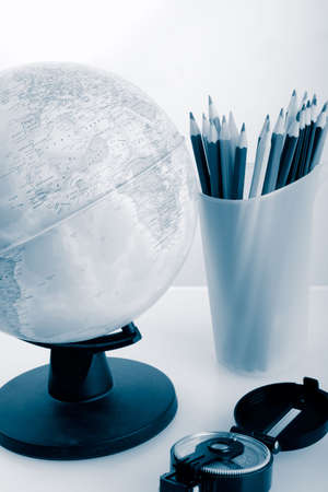 Writing materials: coloured pencils background.の写真素材