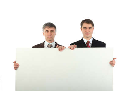 Business background: handsome businesspeople with white dysplayの写真素材