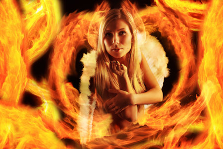 Portrait of a styled professional model: angel, religion, fashion, fire