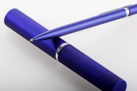 Writing materials: blue clerks pen.