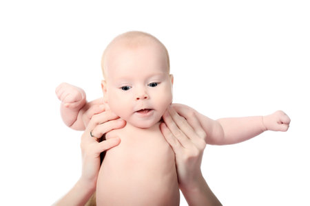 Beautiful baby. Shot in studio. Isolated on white.
