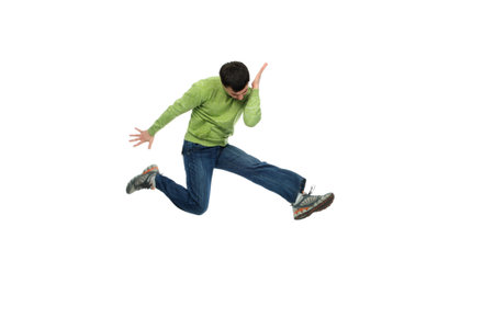 Shot of a jumping young man. Success, life events.