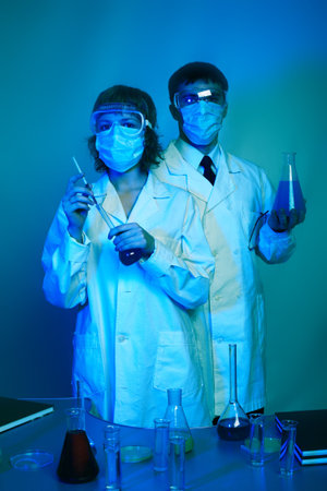 Medical theme: scientists  in a laboratory, research process.