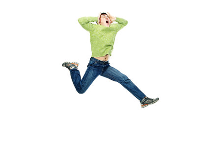 Shot of a jumping young man. Success, life events.