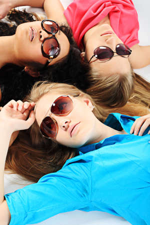 Group of a stylish young women. Education, holidays.の写真素材