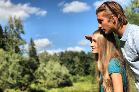 Portrait of a young couple in love outdoor.の写真素材