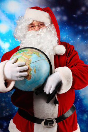 Christmas theme: Santa  gifts, snowy design.