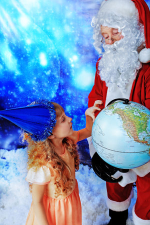 Christmas theme: Santa  gifts, snowy design, child.の写真素材