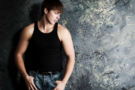 Portrait of a handsome muscular male model.の写真素材