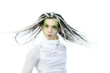 Shot of a futuristic young man. Isolated over white background.の写真素材