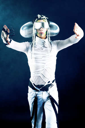 Shot of a futuristic young man with wires.の写真素材