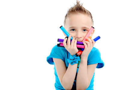 Portrait of a cute boy. Isolated over white background.の写真素材