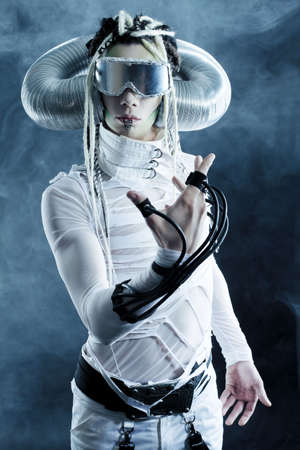 Shot of a futuristic young man with wires.の写真素材