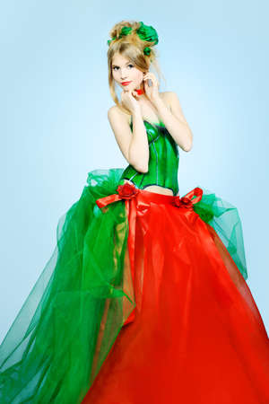 Portrait of a fashionable spring woman. Body painting project.の写真素材