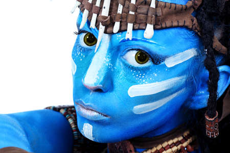 Portrait of an woman with painting faceの写真素材