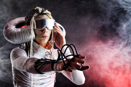 Shot of a futuristic young man with wires.