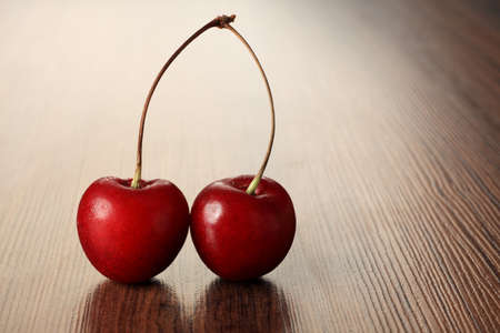 Fresh sweet cherries on a table.の写真素材